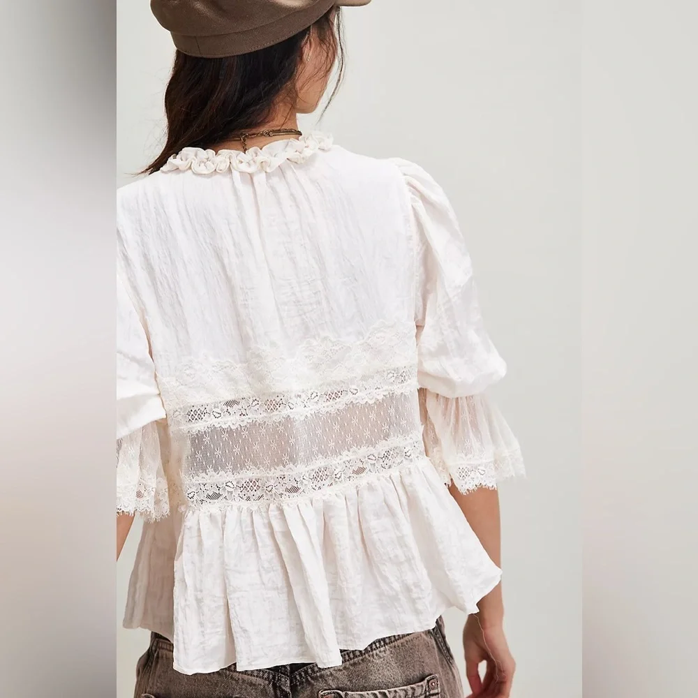 NWT FREE PEOPLE Forever Young Bed Jacket White INTIMATELY TOP LACE IVORY SIZE - Picture 3 of 10